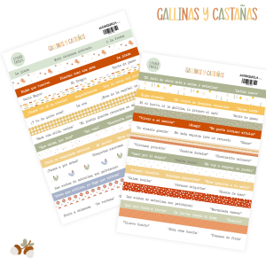 Frases Adhesivas Gallinas y Castañas – Pack 2 Hojas A5 – Edición Limitada